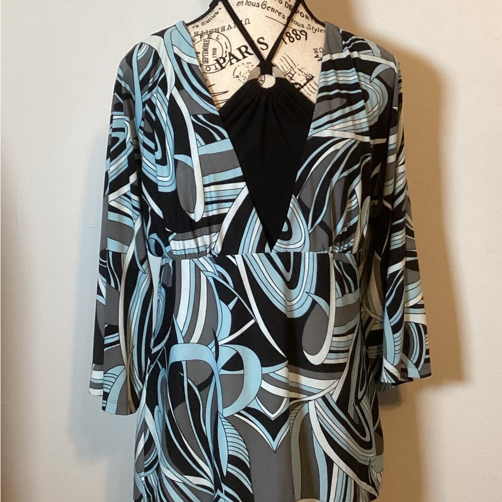 B STREET VINTAGE HIPPIES TUNIC W/ BUILT IN HALTER W/SILVERTONE CIRCLE SZ MED